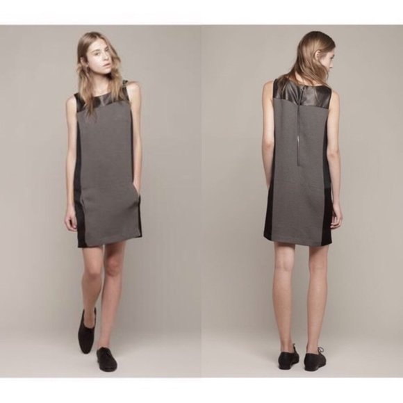 Rag & Bone Colorblock Shift Dress Lamb Leather, Size 2 Black/Grey Sleeveless - Picture 1 of 4